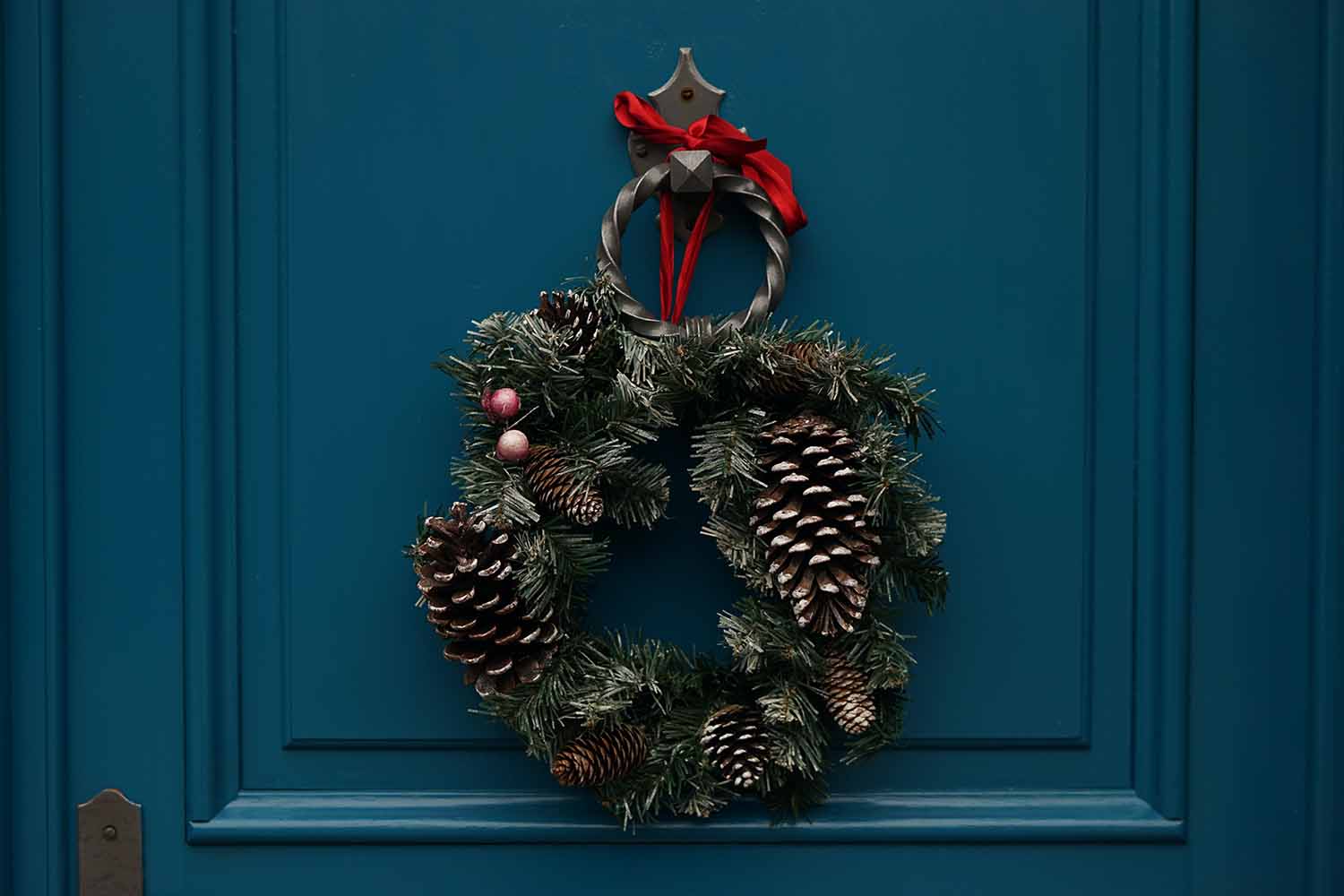 a wreath on a door